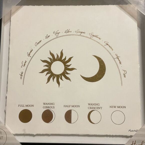 Moon, Sun and Zodiac Hand Foiled Framed Paper Art. Cream and Gold. So Cool - Picture 8 of 9